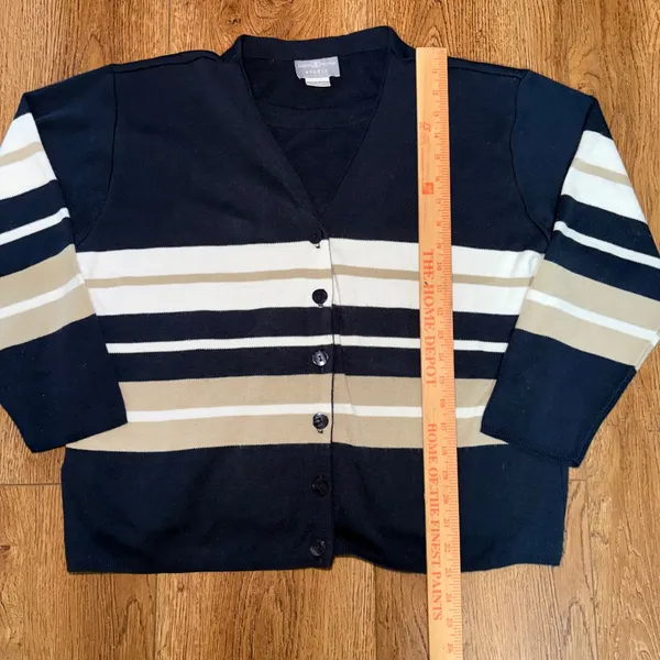 VTG Jaclyn Smith Navy Blue Striped Button Front Cardigan & Top Sweater Womens M - Image 3
