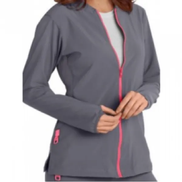 Carhartt CROSS-FLEX Made to Move zip front scrub jacket - Pewter/Coral small - Image 3