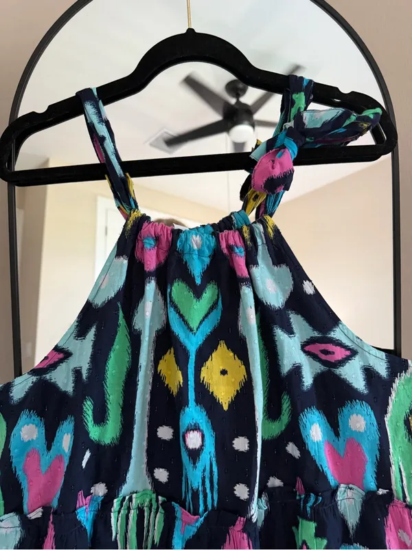 NWT crown & ivy Navy Multi Ikat Print Halter Peplum Tank - Image 2