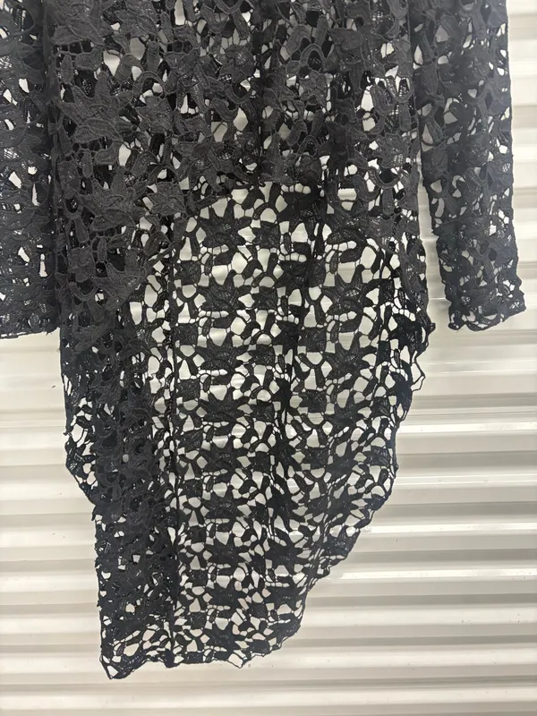 Pretty Garden Womens Black Lace Sheer Layered Round Neck Long Sleeve Midi S - Image 10
