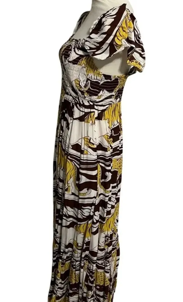 By Anthropologie Leopard Print ruffled maxi dress XL Smocking Flutter Sleeve #14 - Image 7