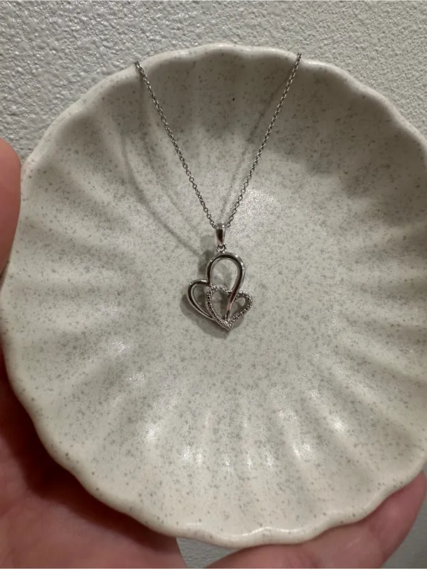 Double Heart Pendant Necklace in Silver - Image 2
