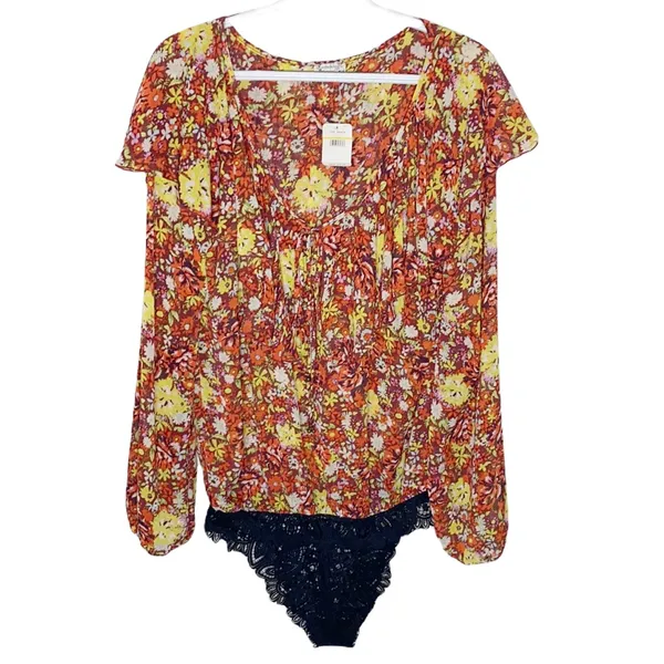 Free People Say it to me red sienna floral printed bodysuit size M - Image 2