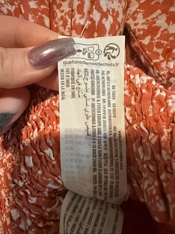 Abercrombie & Fitch Rust and White Floral V-Neck Smocked Crop Blouse - Image 5