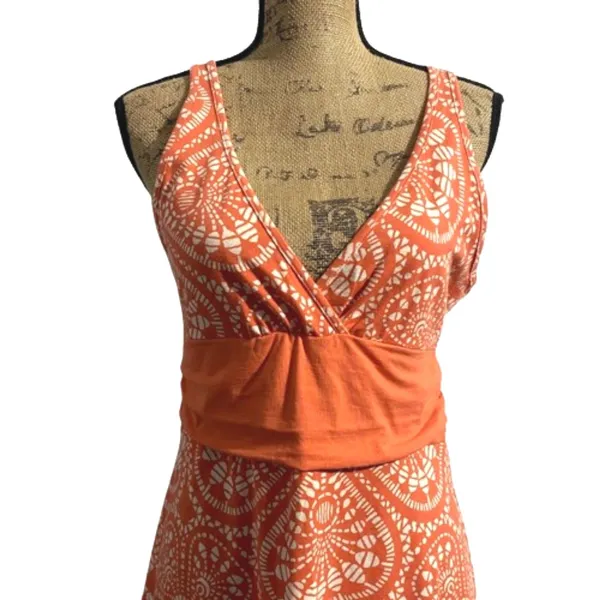Patagonia Margot Athleisure Dress Orange White‎ Organic Cotton V-Neck Medium - Image 2