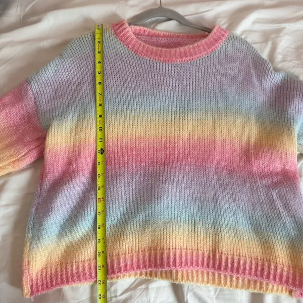 Kawaii Pastel Rainbow Striped Crewneck Sweater - Image 4