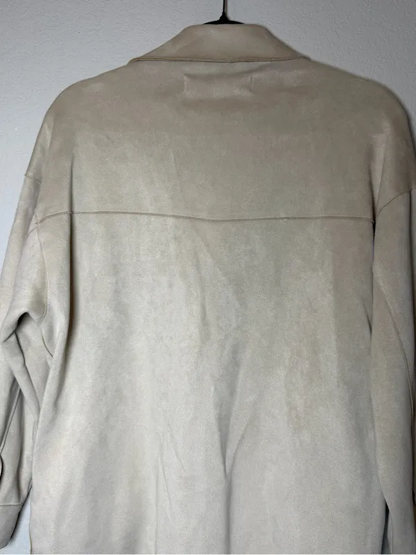 Zara Faux Suede Shacket Womens Small Beige Oversized Snap Front Shirt Jacket - Image 8