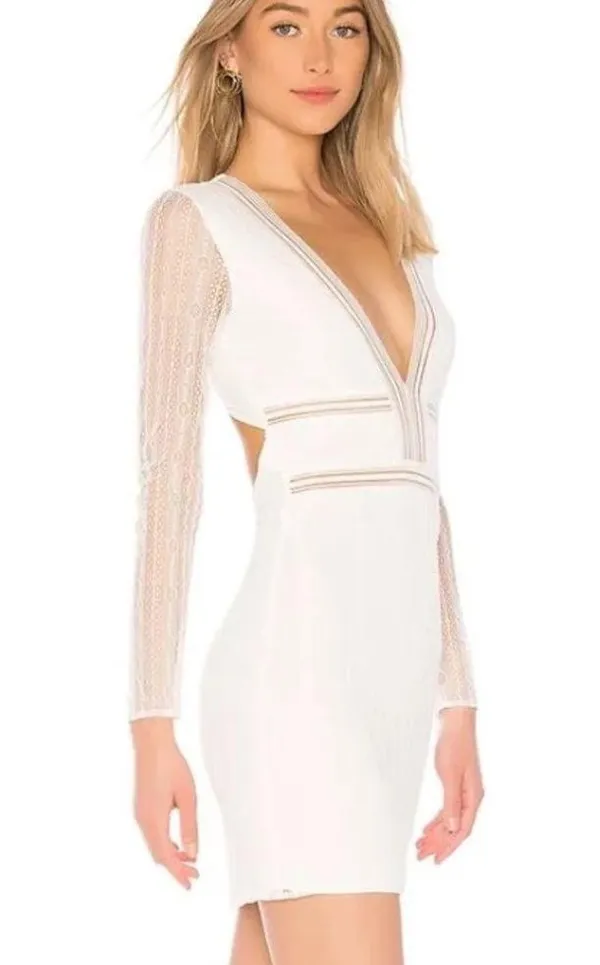 NWT Superdown Lauri Dress White Deep V Lace Bodycon Long Sleeve mini dress - Image 5