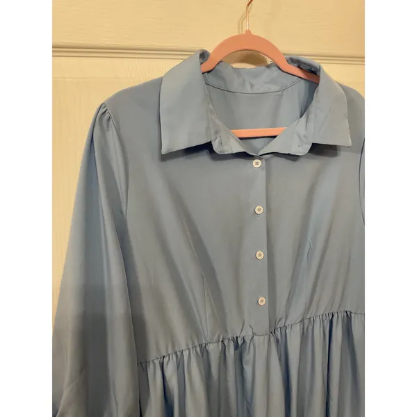 NWOT SHEIN Curve Blue Plus Size Button Front Tiered Long Sleeve Boho Dress, 2XL - Image 5