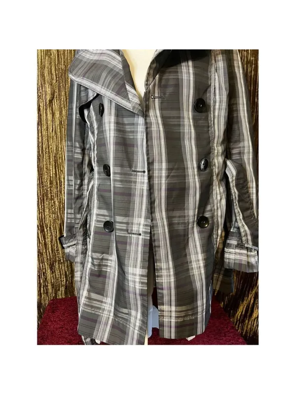 Willi Smith Casual Plaid Gray/Purple Button Rain Coat MEDIUM Jacket - Image 4