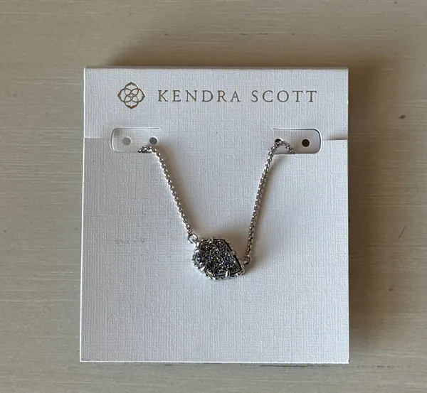 Kendra Scott Tess Pendant Necklace Rhodium Plated Platinum Drusy - Image 3