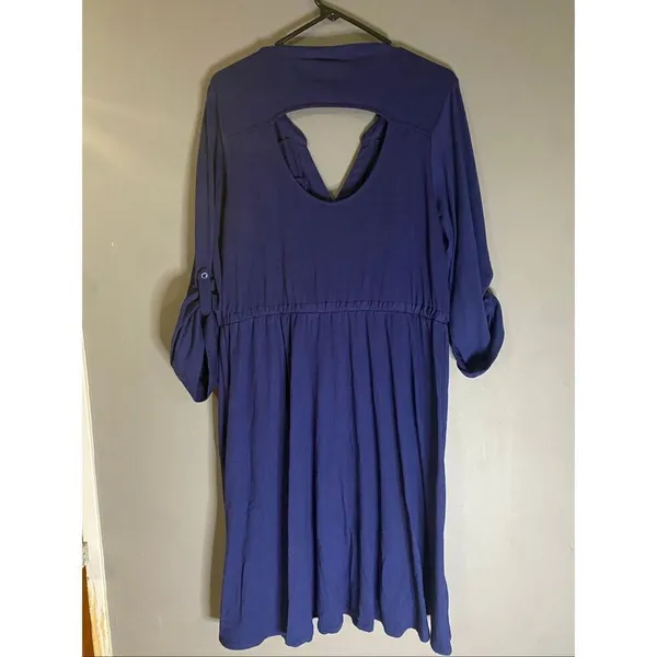 Torrid Blue Knit Dress Elastic Waist Keyhole Back Roll Tab Sleeve 1X - Image 5