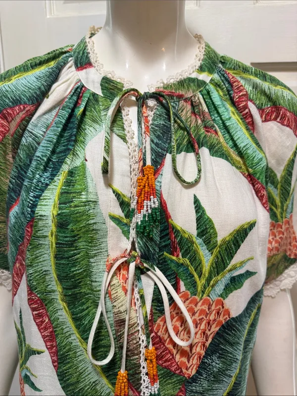 Farm Rio Tropical Pineapple Print Women’s Jumpsuit in Green & Cream S-S - Image 7