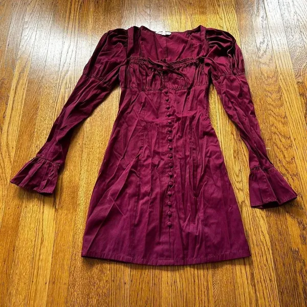 Urban Outfitters Burgundy Milkmaid Dress Eggie Nirvana Dress sz XS - Image 4