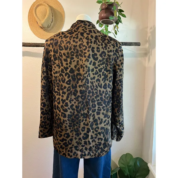 Zara Brown Animal Print Double Button Silky Satin Oversized Blazer Size XS - Image 3