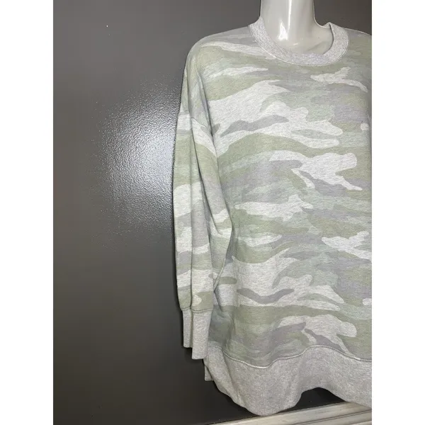 Aerie Sweatshirt Womens XS Green Camo Print Crewneck Fleece Oversized Pullover - Image 3