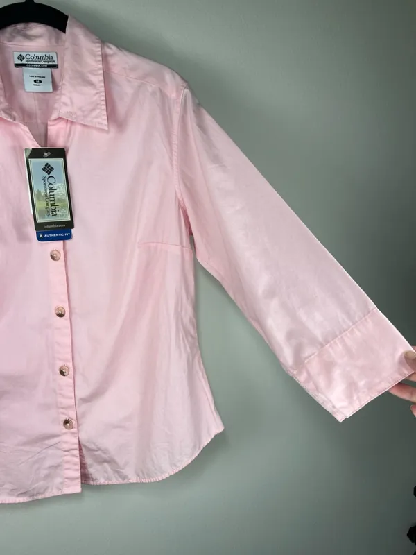 Columbia Bayview 3/4 Sleeve Button-Up Shirt Pink Split Cuff Outdoor Office NEW M - Image 5