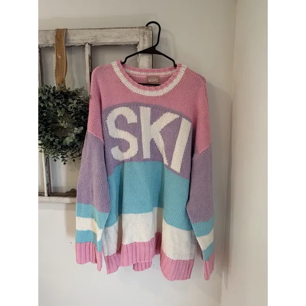 Show Me Your Mumu XL Striped SKI Logo Chunky Knit Oversized Crewneck Sweater - Image 5