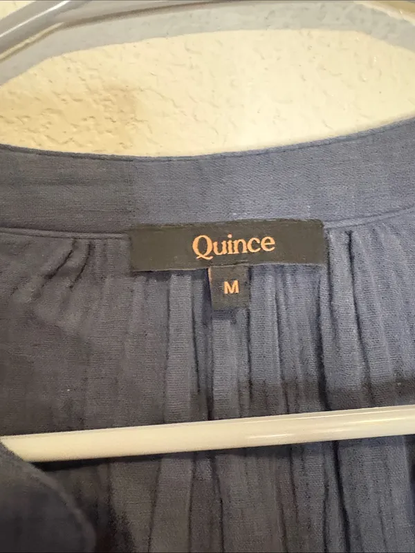 Quince Organic Cotton Gauze Tiered Mini Dress Indigo Blue M - Image 2