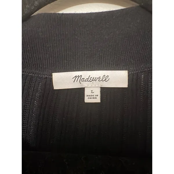 Madewell Womens Black‎ Ribbed Knit Tipped V-Neck Polo Sweater Size L - Image 4