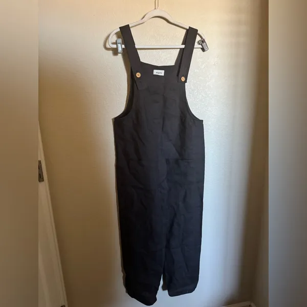 Mate the‎ Label Maya Linen Overalls Jumpsuit Size medium black lagenlook - Image 3