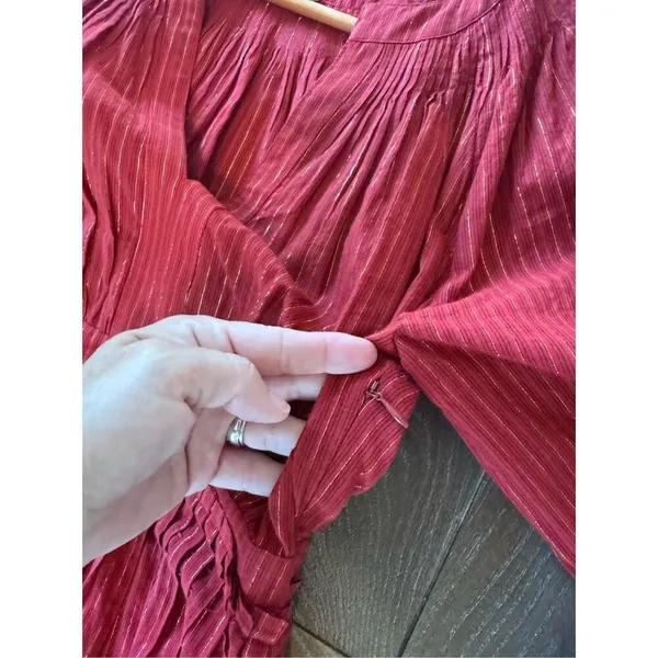 Ulla Johnson Rory Metallic Cotton Long Sleeve Mini‎ Dress Ruby Red Size 4 - Image 13