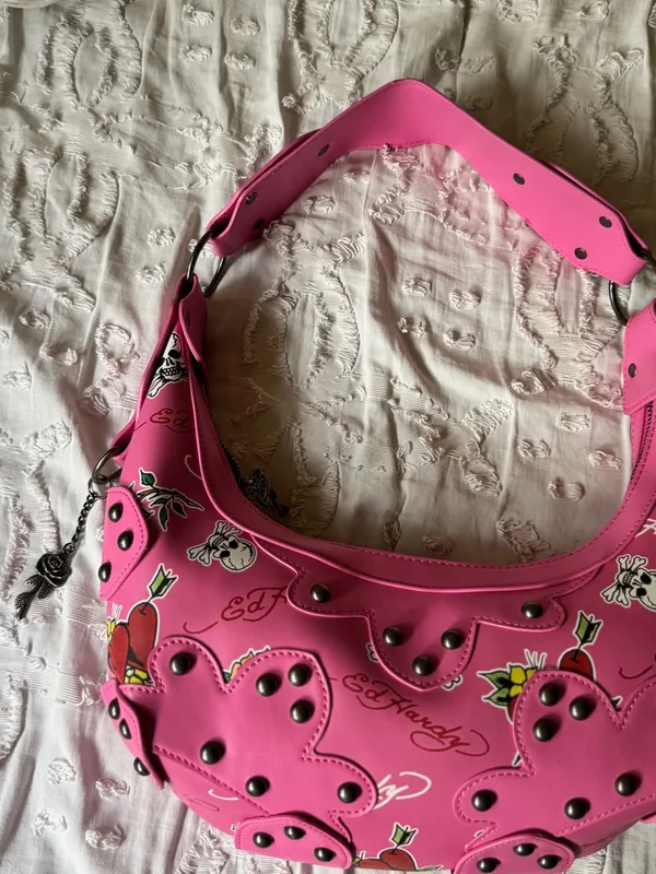 Ed Hardy Pink Floral & Skull Shoulder Bag - Image 9
