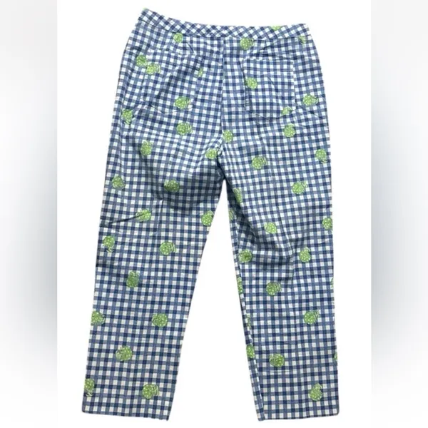 Lilly Pulitzer Blue Cotton Capri Hermit Crab Gingham Check Pants White Lbl 10 - Image 11