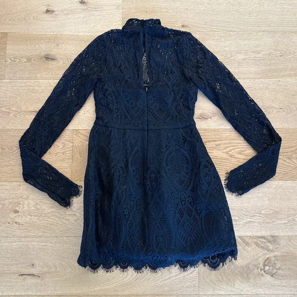 Lulu's - Gorgeous Attraction Lace Structured Long Sleeve Mini Dress in Black - Image 6