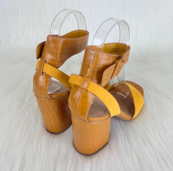 Bamboo Yellow Milestone Croc Accent Ankle Strap Chunky Block Heel Sandals Size 10 - Image 5