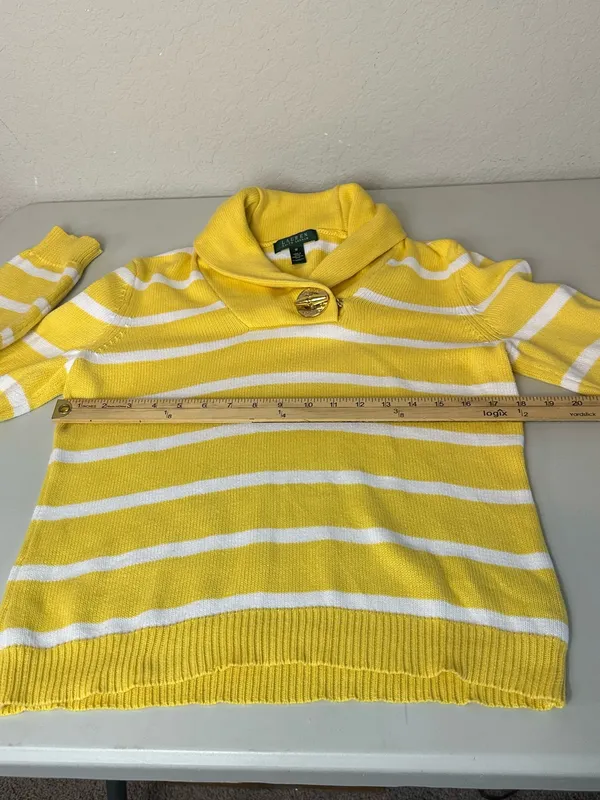 Lauren Ralph Lauren Classic Yellow Striped Nautical Pullover Sweater Size Medium - Image 6