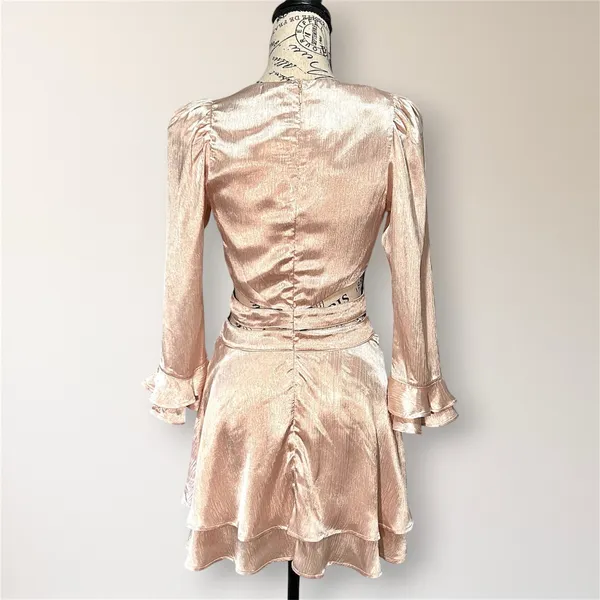 RAHI Pink Satin Cutout‎ Ruffle Mini Dress S Homecoming Wedding Guest Party - Image 6