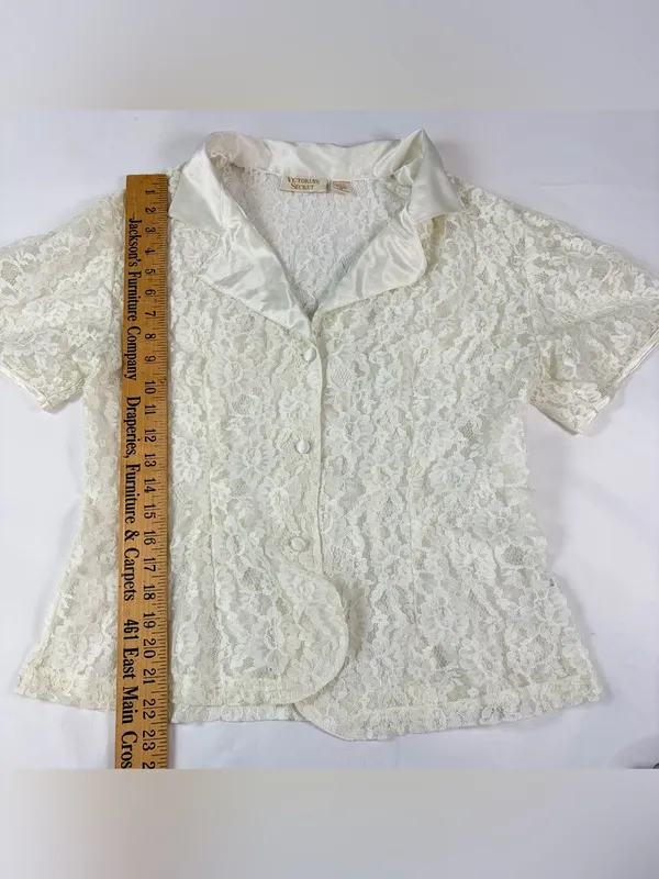 Victoria's Secret Gold Label White Sheer Lace Button Up Top Women's Size M - Image 4