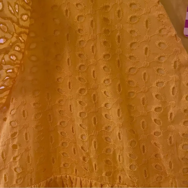 Women’s Yellow Eyelet V-Neck Mini Dress - Image 6
