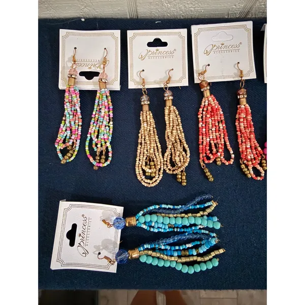 Bundle 1- Princess Accessories Beaded Tassel Drop Earrings Lot of 11 Boho - Image 4