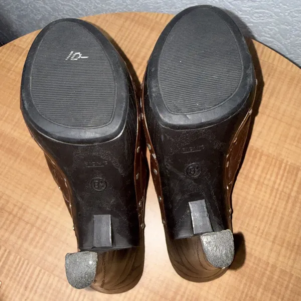 Vintage‎ Y2K Fioni Brown Boho Studded Mule Festival Faux Leather Heels 8.5 - Image 12