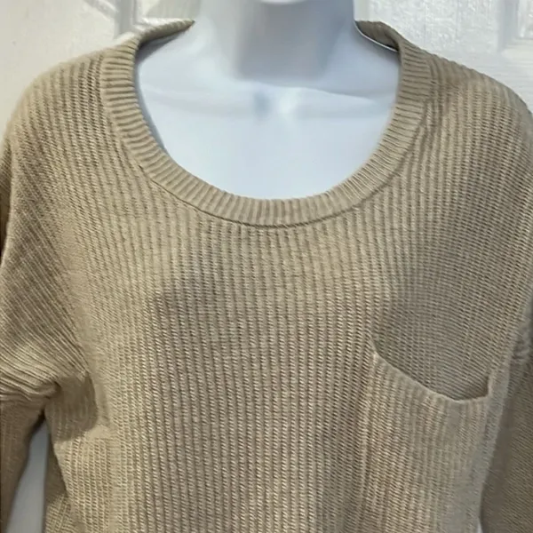 Madewell Sweater Women Beige Knit Cotton Blend Long Sleeve Slit‎ Pullover size S - Image 2