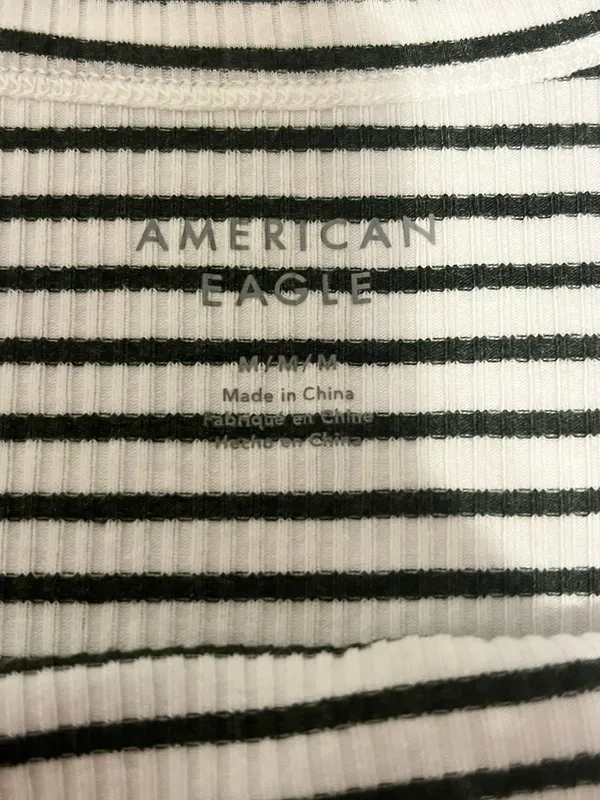American Eagle White and Green Striped Tank Top - Image 3