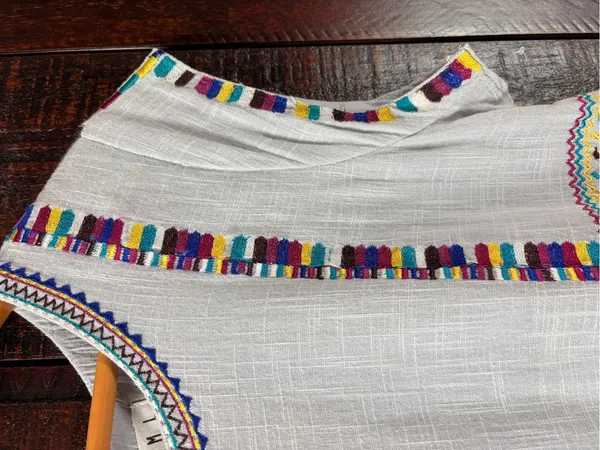 THML Light Blue Embroidered Cotton Sundress with Multicolor Trim - Image 3
