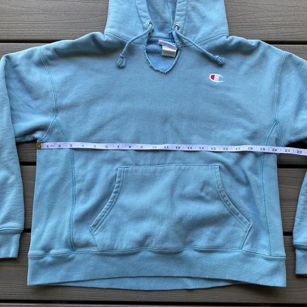 Champion Vintage Reverse Weave Light Blue Size Large V Neck Hoodie - Image 4