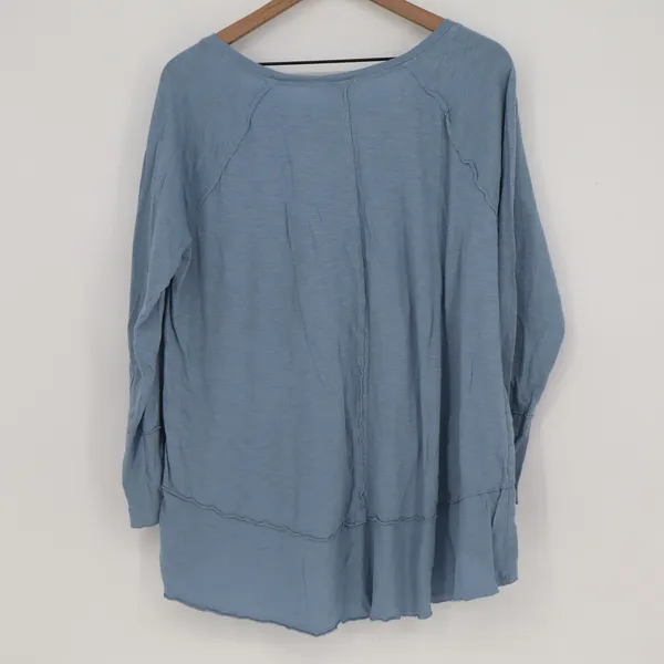 Style & Co Top Womens L Tunic Blue Raw Edge Seam High Low Excellent - Image 3