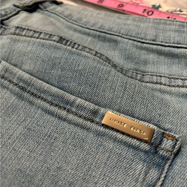 White House Black Market Light Wash Embroidered Distressed Straight Leg Jeans - Image 7