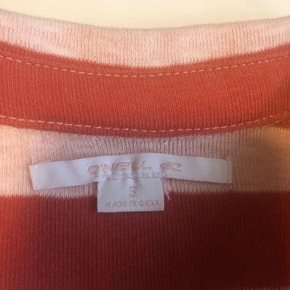 O'Neill Polo Shirt Striped Terracotta Cropped Short Sleeve S Boho‎ Skater Surf - Image 5