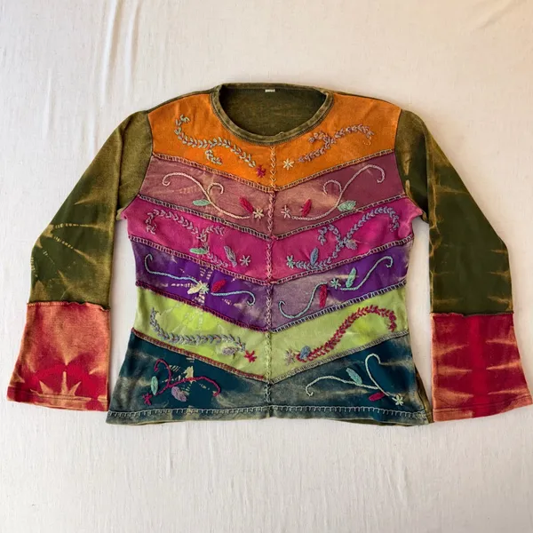 Boho Patchwork Embroidered Tie Dye Top Women's Small Multiple - Image 7