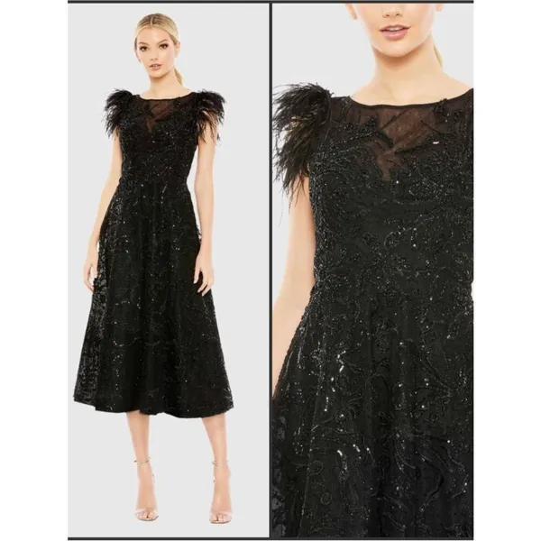 NW0T MAC DUGGAL 20400 Black Feather Shoulder Embellished Dress Size 8 - Image 2
