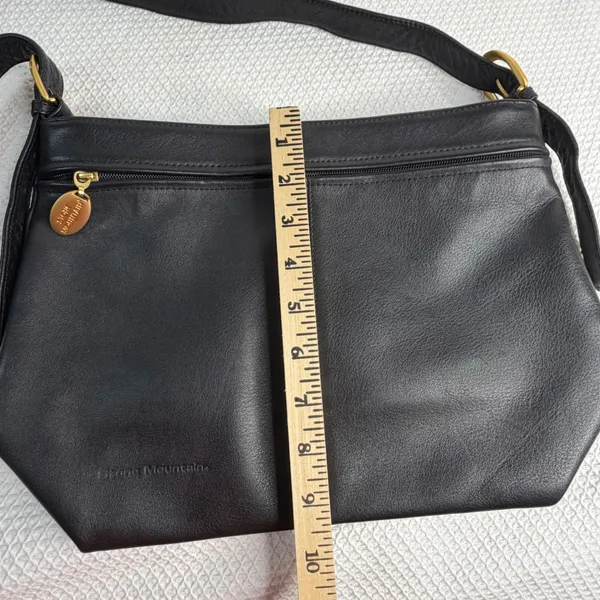 Stone Mountain Black Leather Crossbody Bag Gold Hardware Adjustable Strap - Image 4