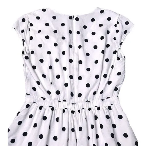 J.Crew Polka Dot Faux Wrap Mini Dress White Navy Blue Preppy Retro‎ Vibe Size 2 - Image 10