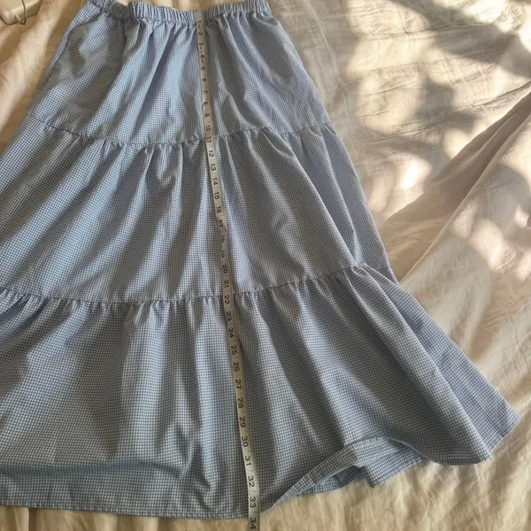 Mod Ref Emilie Tiered Blue Gingham Midi Skirt Size Small - Image 8