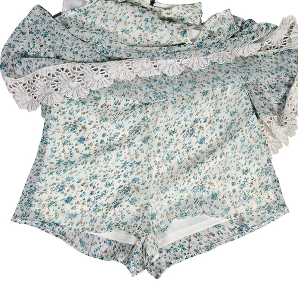 Judith March Floral Lace Trim Halter Romper Shorts Blue White M‎ - Image 4