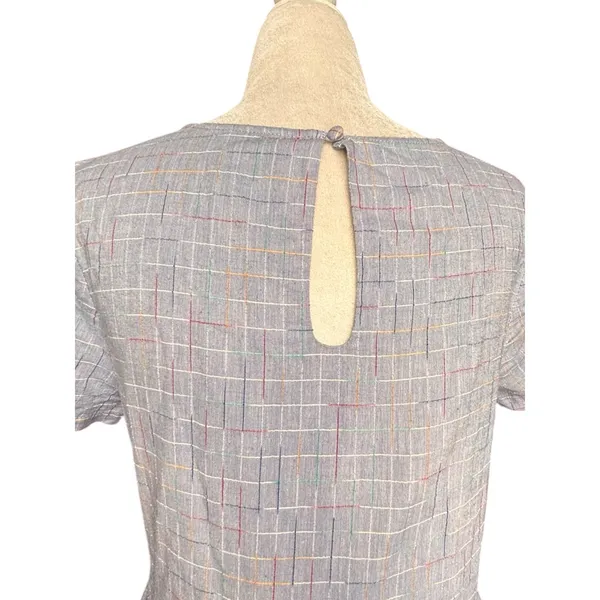 ModCloth Blue Rainbow Plaid Babydoll Dress Cottagecore Midi Dress Size Small‎ - Image 5